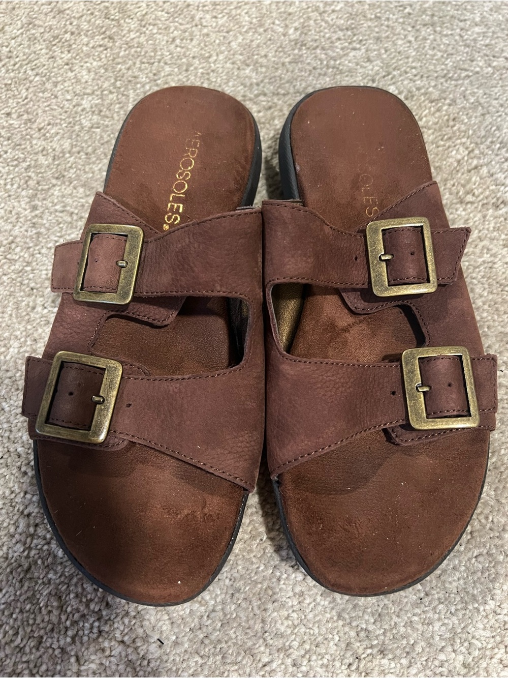 Aerosoles Leather Slide On Buckle Sandals Size 5